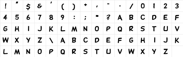 DupuyBALloon-Bo Regular  glyph index