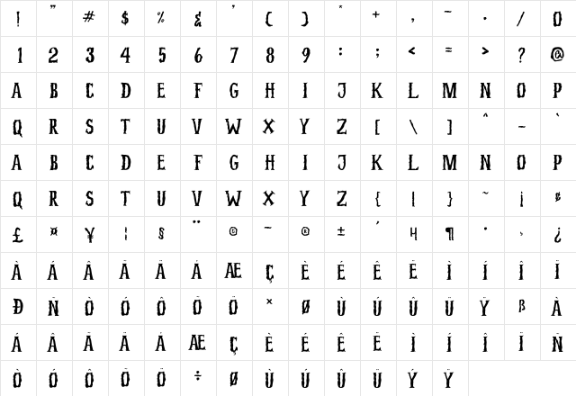 Nightmare Pumpkins Regular  glyph index