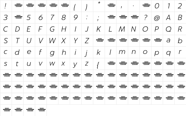 Captura Light Italic Demo  glyph index
