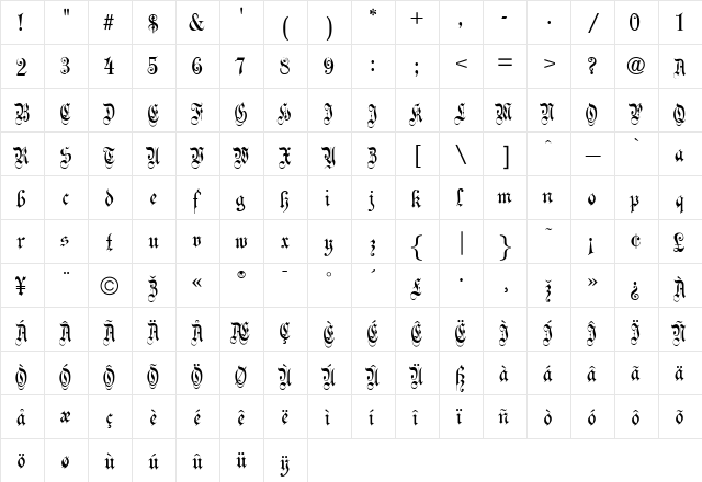 CelebrationTextPlain Regular  glyph index