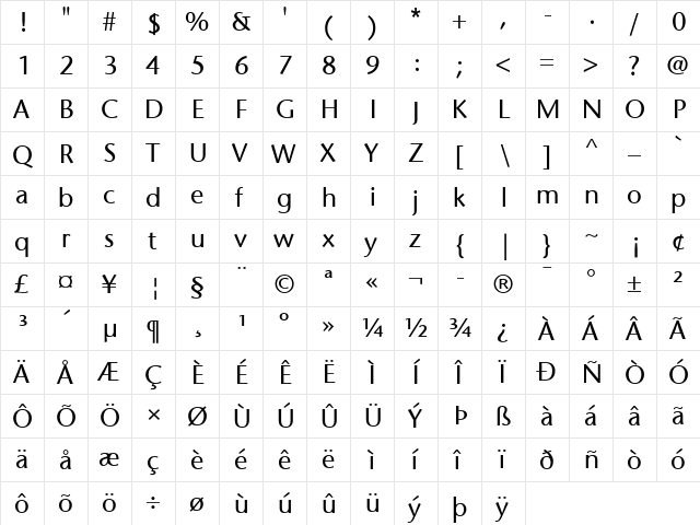 StoneSans Regular  glyph index
