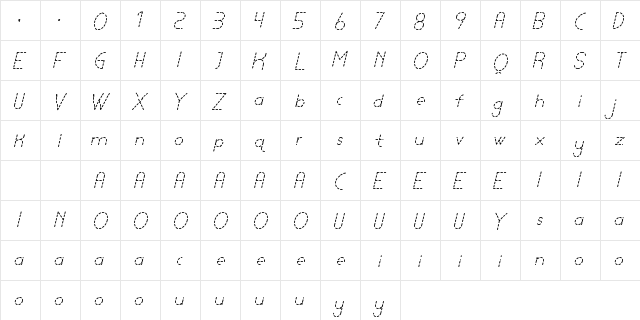 Lamborgini Light Italic Dash Regular  glyph index