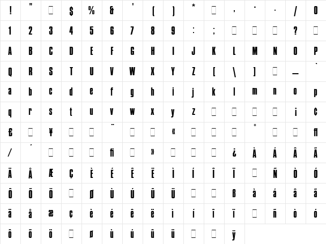 Compacta LET Regular  glyph index