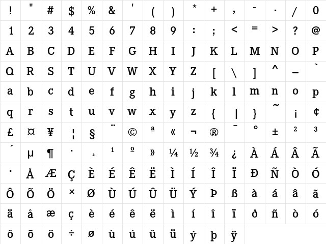 CorporateE Demi  glyph index