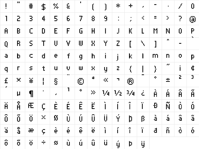 FFF Atlantis Condensed Regular  glyph index