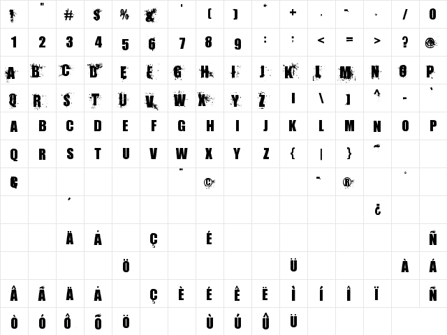 Living Hell Regular  glyph index