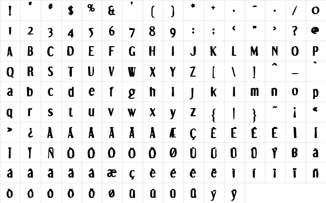 Dream Orphans Ink Regular  glyph index