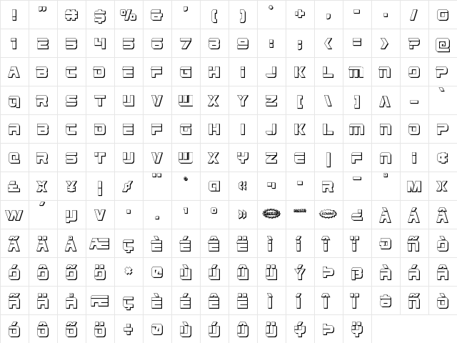 Edge Racer 3D Regular  glyph index