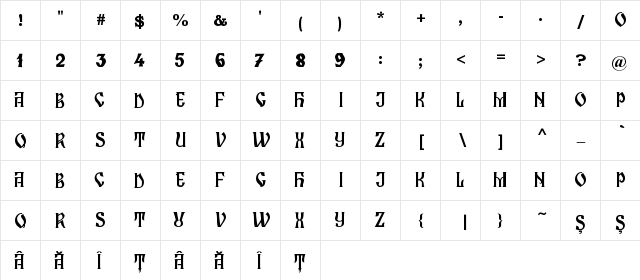 Zamolxis I Regular  glyph index