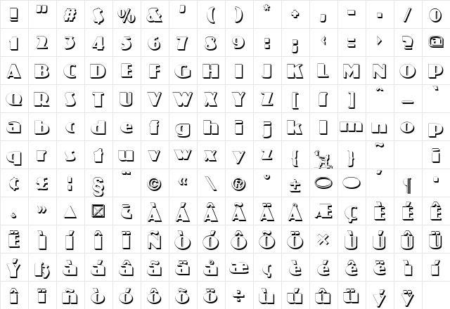 Koloss Shadow Regular  glyph index