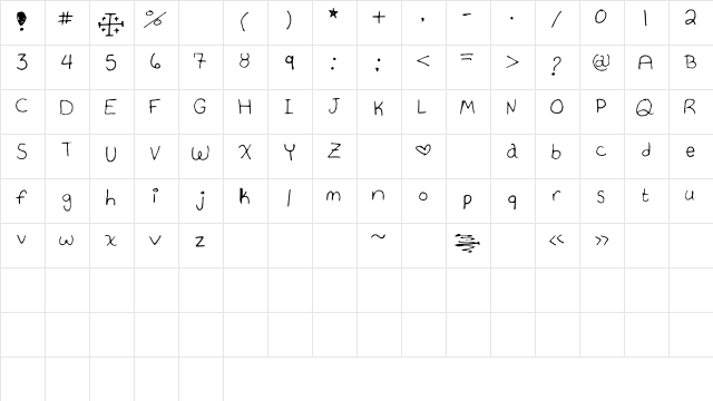 Hannah_Font_Print Medium  glyph index