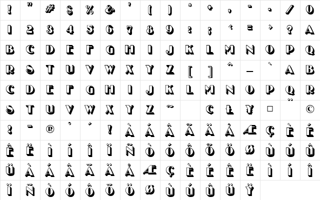 Uncle Bob MF Shadow Shadow  glyph index