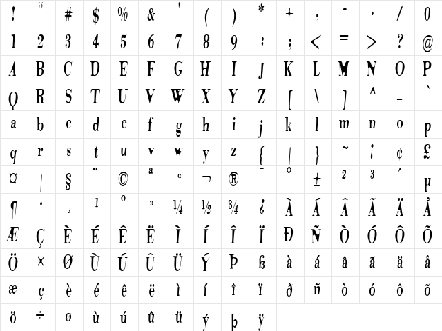Tiidelag Medium  glyph index