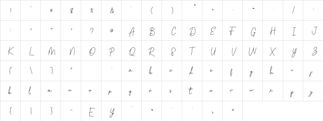 Golden Bridge Script Regular  glyph index