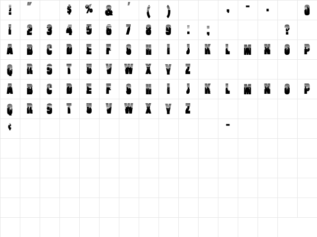 Will Bold Regular  glyph index