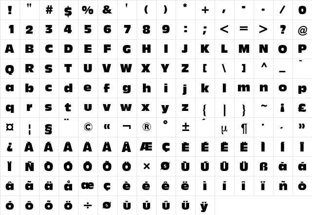 Antique Olive BQ Regular  glyph index