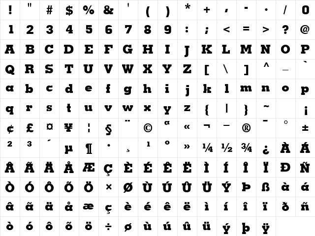 JaakBlackSSK Regular  glyph index