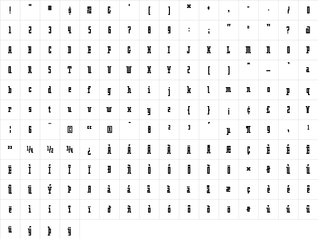 OblongBold Regular  glyph index
