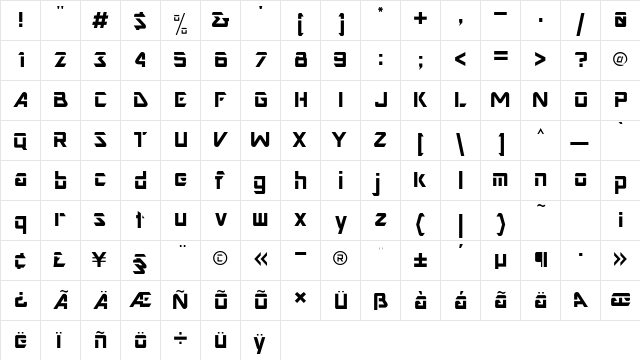 NimrodDisplaySSK Regular  glyph index