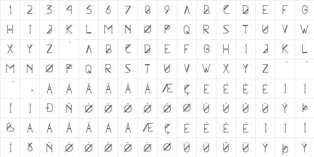 Astrobia Regular  glyph index