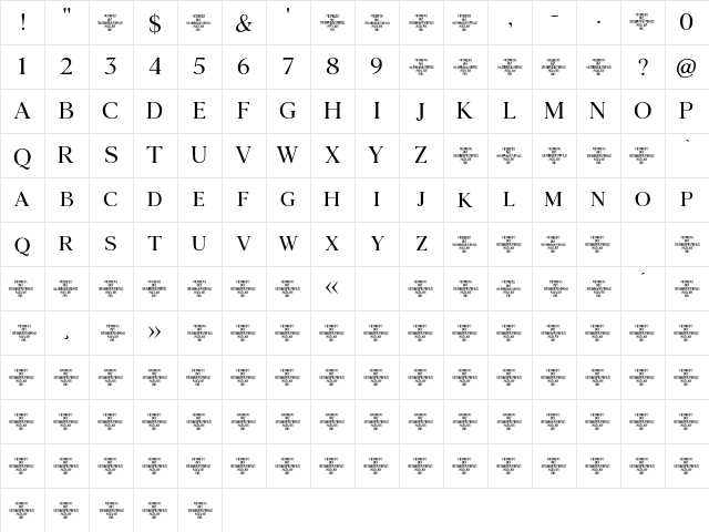 Agatho RegularCAPS  glyph index
