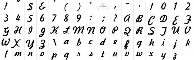Kavaler Kursive  glyph index