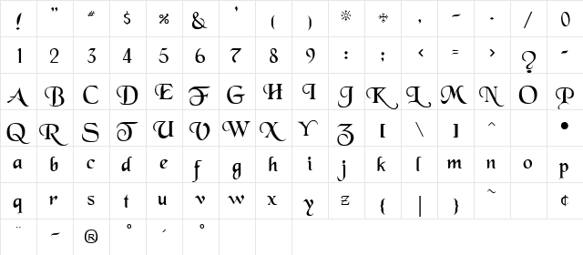 BLACKCHA Regular  glyph index