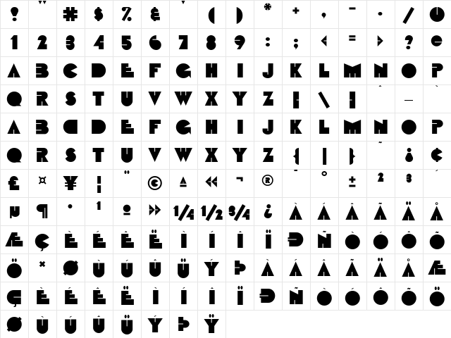 FattiPattiFLF Regular  glyph index