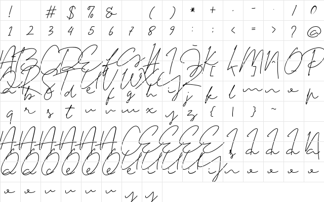 Tiffany Script Regular  glyph index