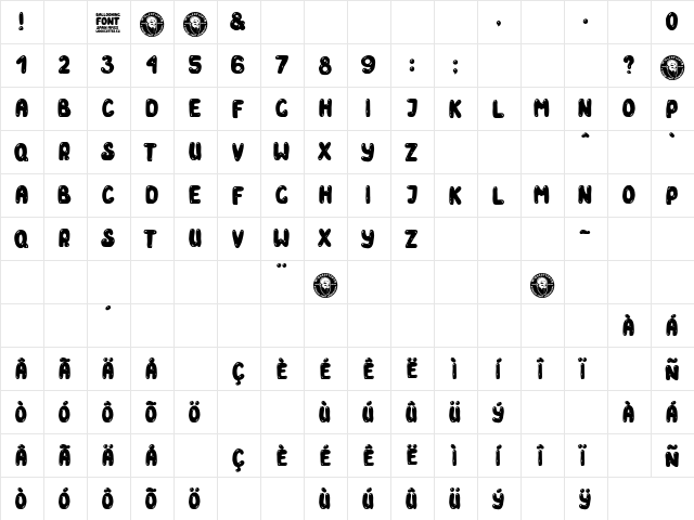 Ballooning Regular  glyph index