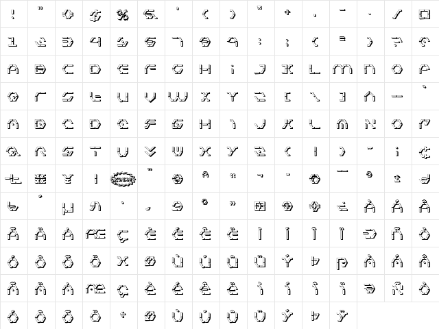 Zeta Sentry 3D Regular  glyph index