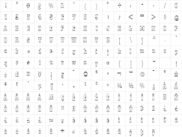 BorghsHollowCondensed Normal  glyph index