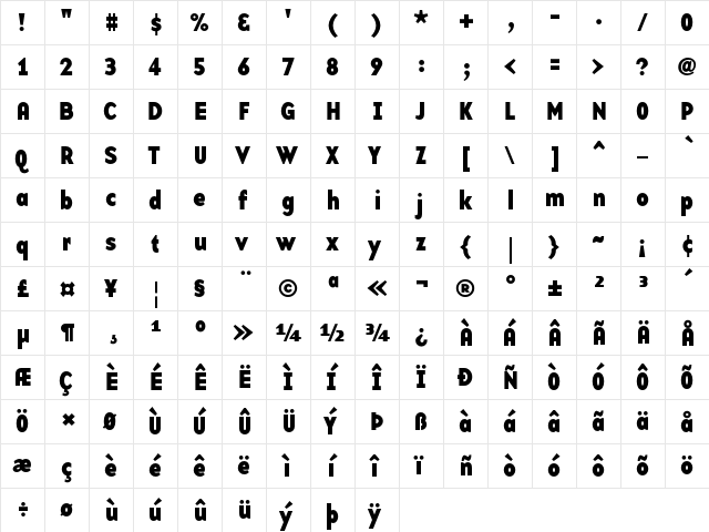 BaseTwelveSans Bold  glyph index