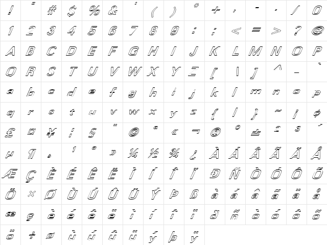 FZ BASIC 58 HOLLOW ITALIC Normal  glyph index