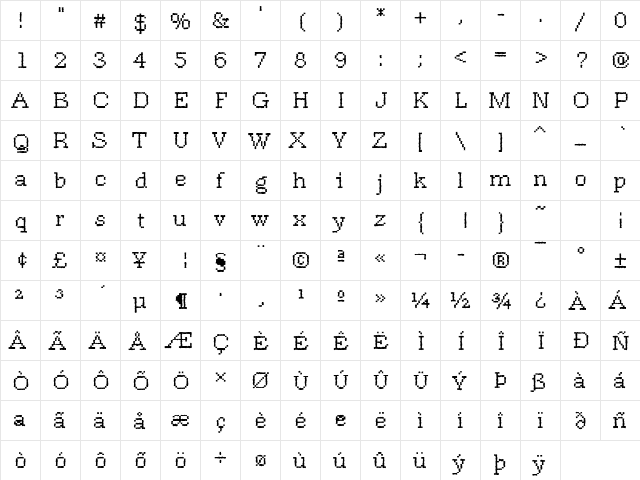 DTCRoughM17 Regular  glyph index