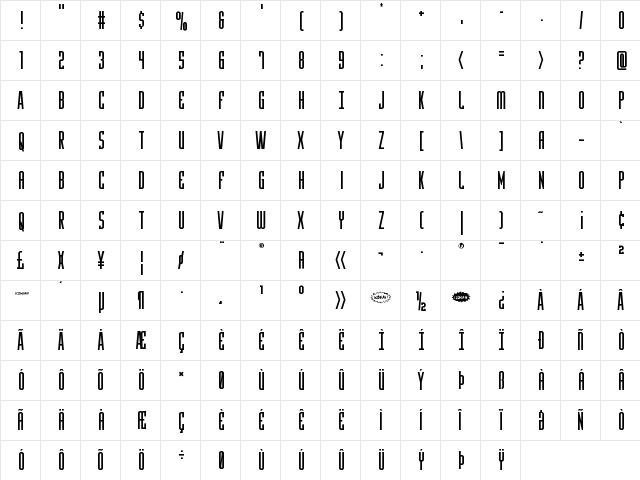 Y-Files Regular  glyph index