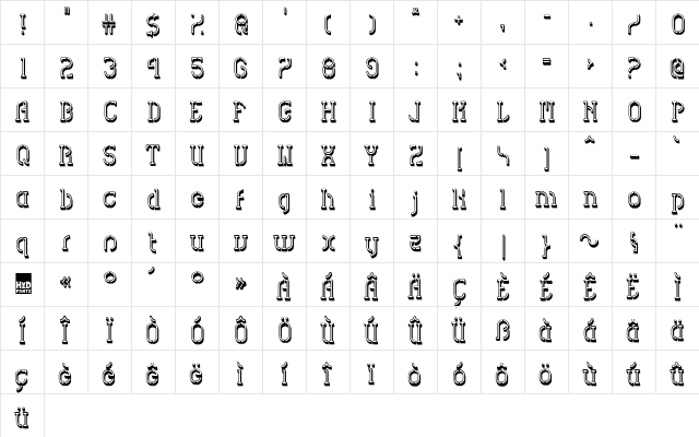 HVD Spencils Block  glyph index
