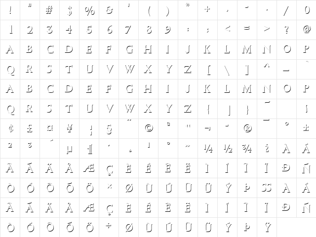 ColumnaOnlShaD Regular  glyph index
