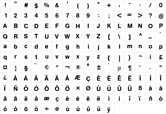 AG Buch Rounded BQ Regular  glyph index