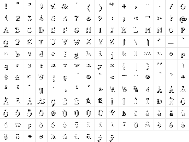 AnarckhieShadow Regular  glyph index