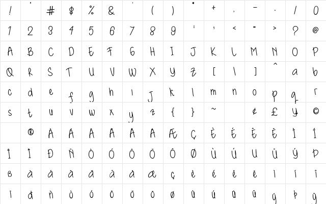 Kidosplay Bold  glyph index