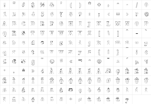 DanielBeckerOutline-ExtraBold Regular  glyph index