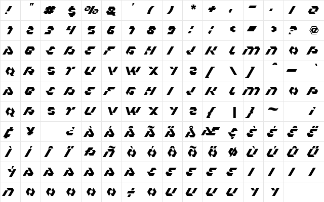 Altos Regular  glyph index
