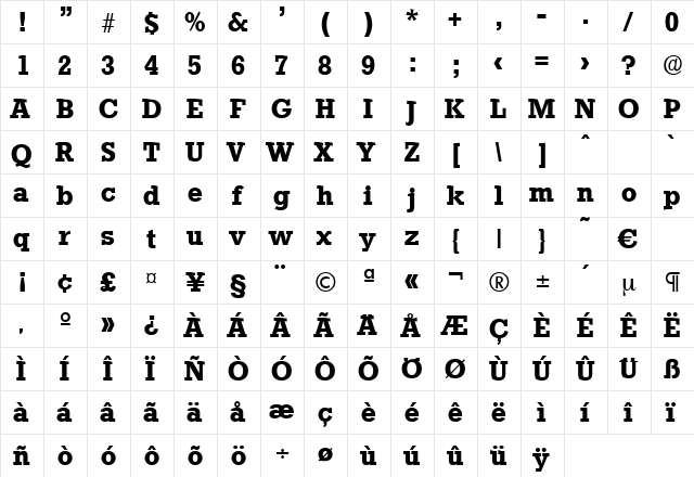 Stafford-DemiBold Regular  glyph index
