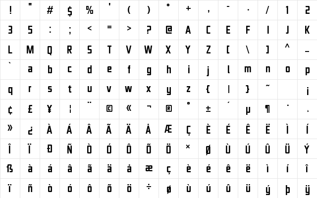 Aire Exterior Regular  glyph index