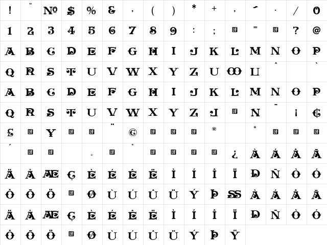 LHF Plymouth Regular  glyph index