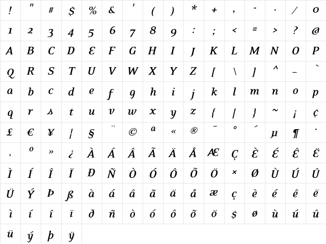 EideticNeo Bold Italic  glyph index