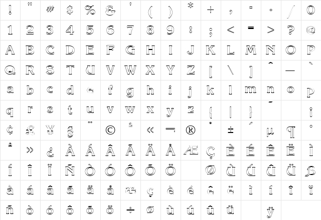 Korinna Outline Regular  glyph index