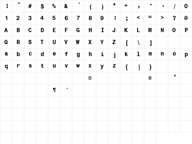 CorporateMonoBold Bold  glyph index