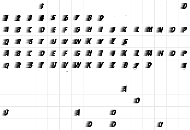 BreezedCaps BoldOblique  glyph index